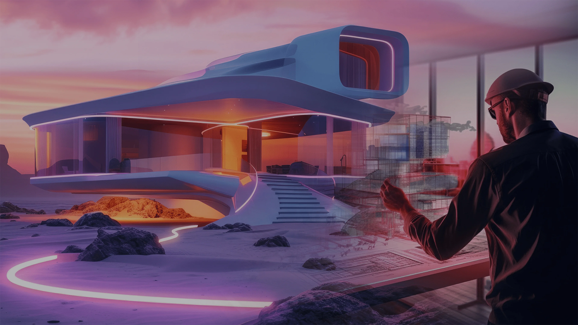 A futuristic and modern house on the outside