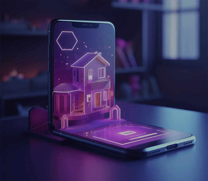 a house appears from a smartphone screen