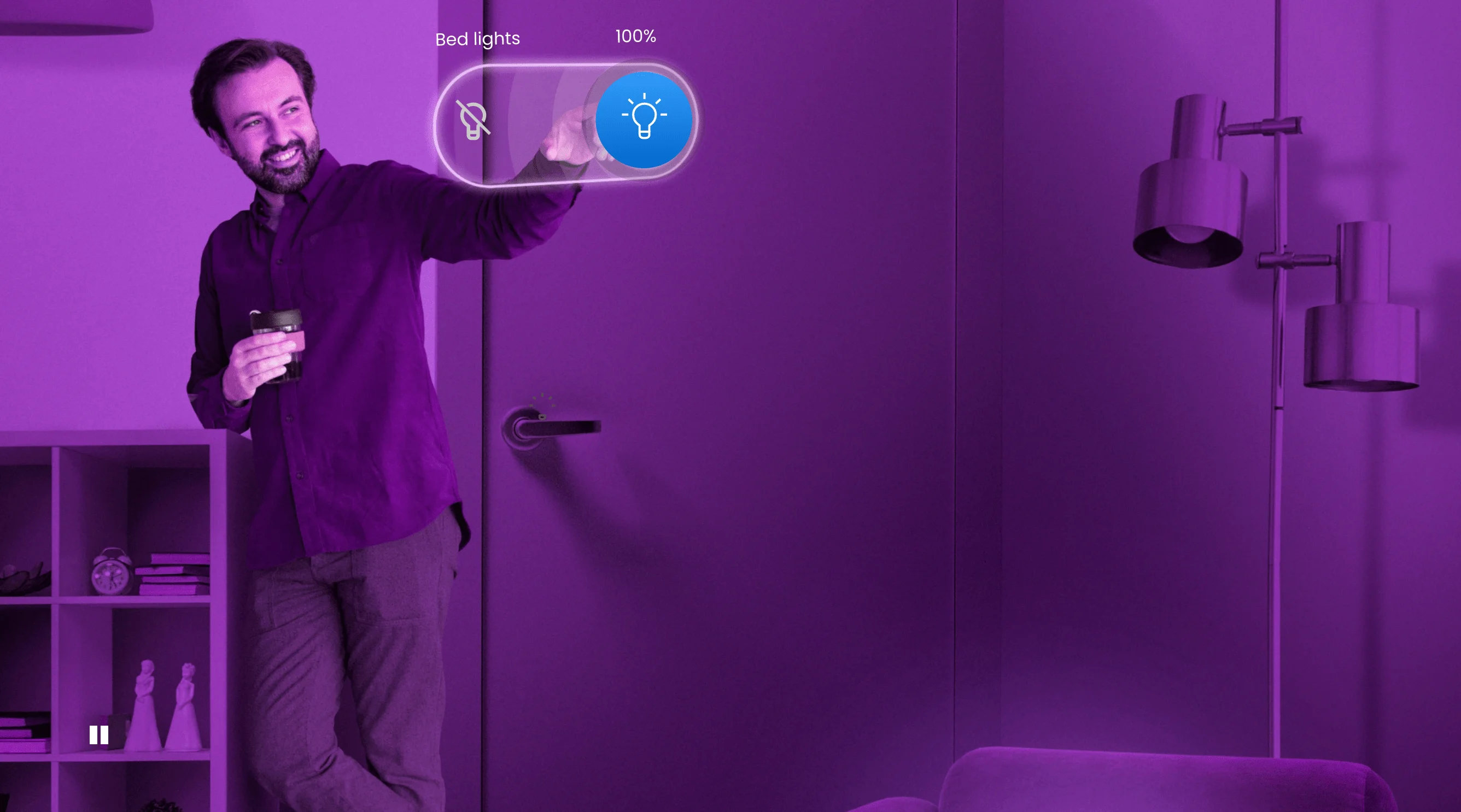 A man switches lights a smart home living room