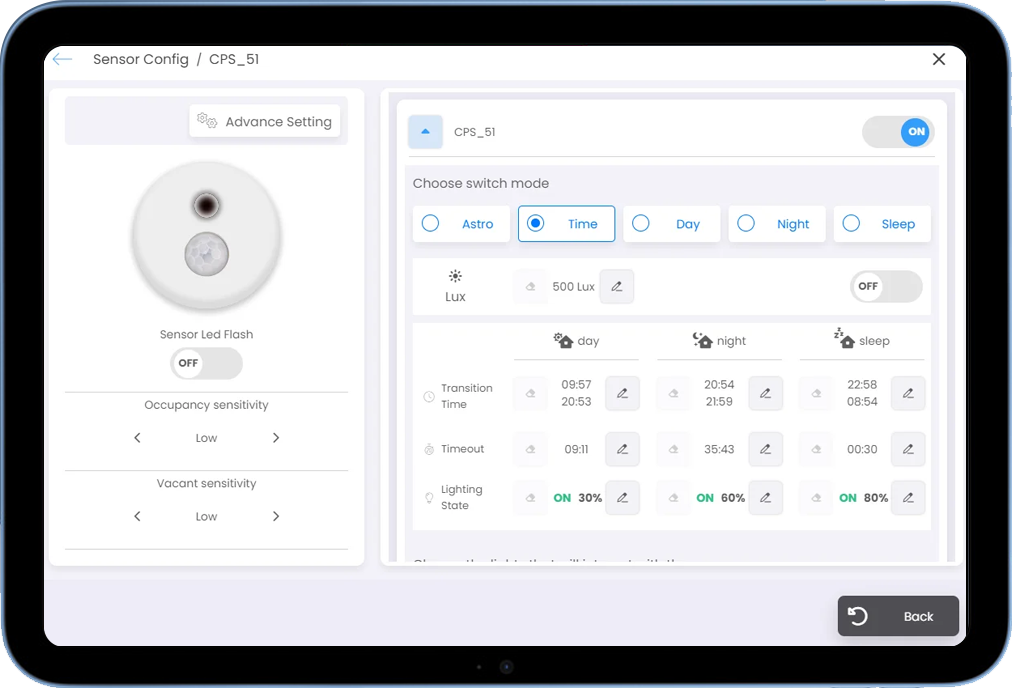 screenshot from lighting interface